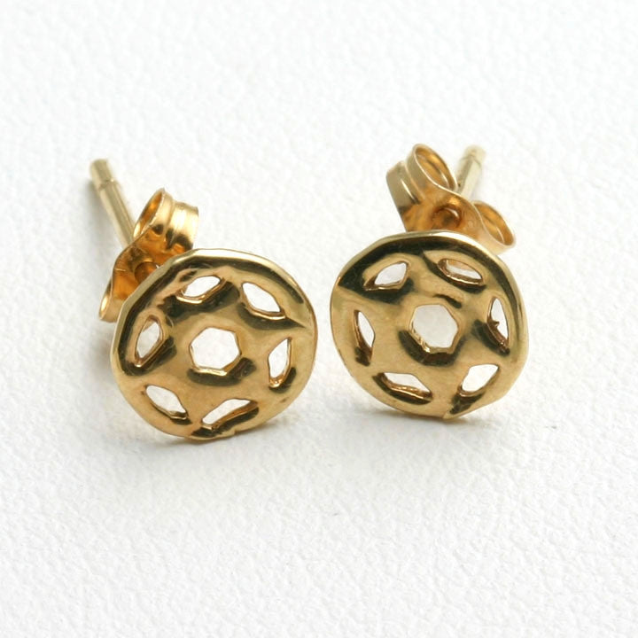 14k yellow gold Jewish Star of David Stud Earrings Encircled - JewelryJudaica