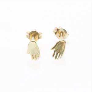 14k Yellow gold Tiny Hamsa Hand Earrings Petite - JewelryJudaica
