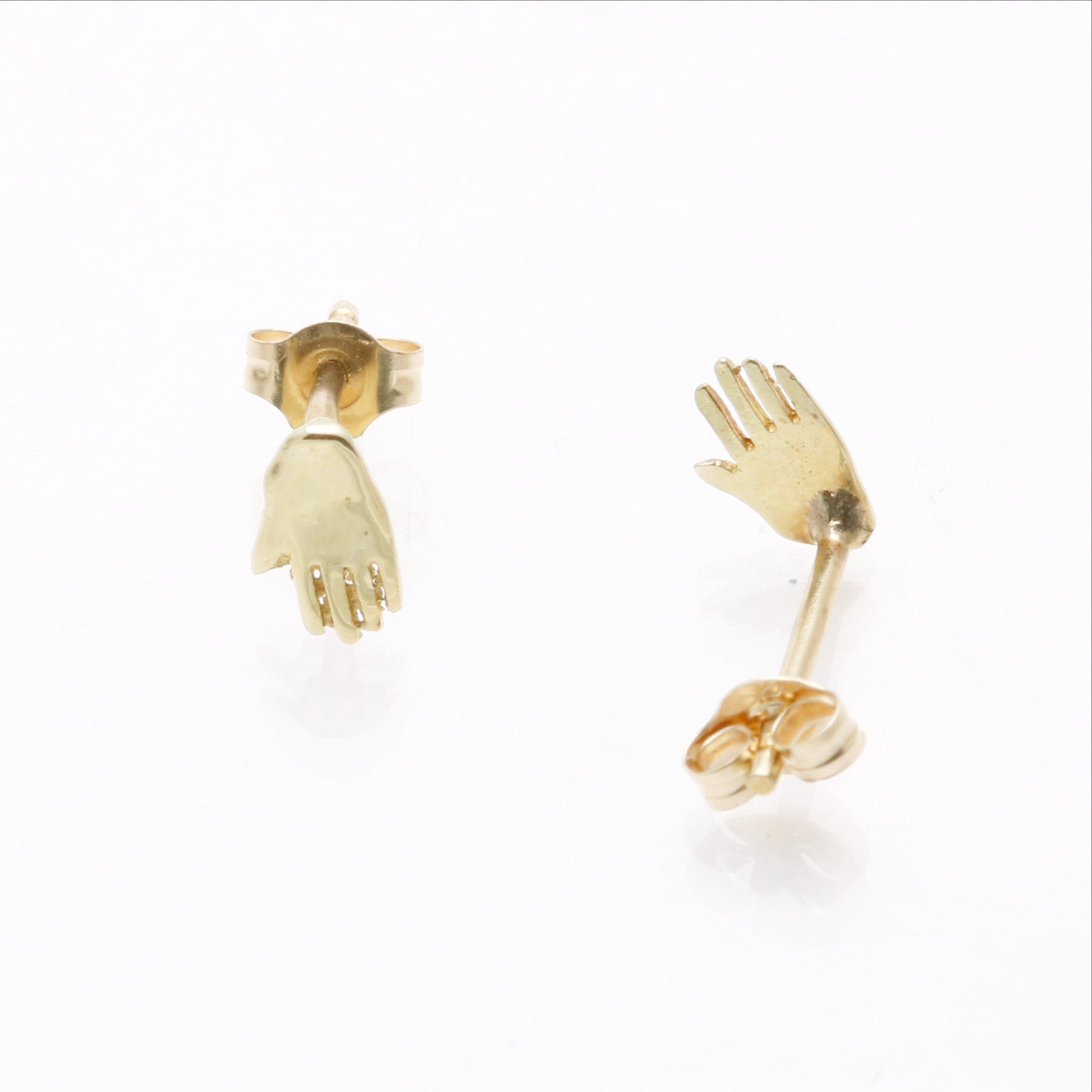 14k Yellow gold Tiny Hamsa Hand Earrings Petite - JewelryJudaica