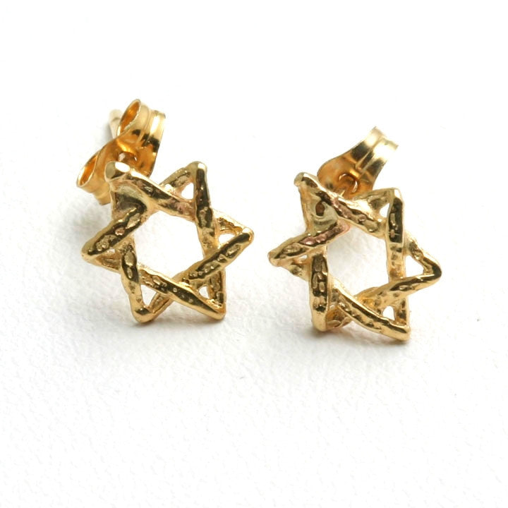14k Yellow Gold Woven Jewish Star of David Stud Earrings - JewelryJudaica
