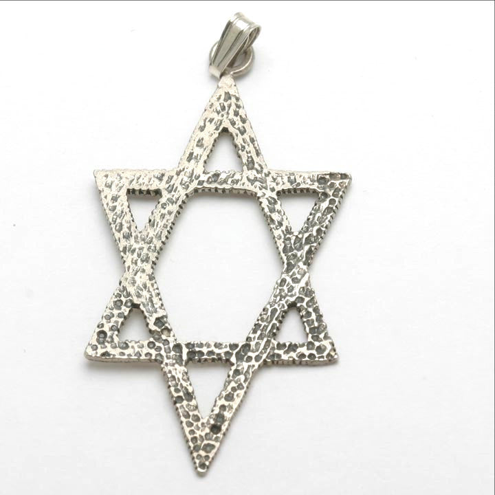 Sterling Silver Jewish Star of David Pendant Large Long - JewelryJudaica