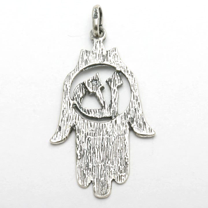 Sterling Silver Hamsa Pendant Shin Oxidized - JewelryJudaica