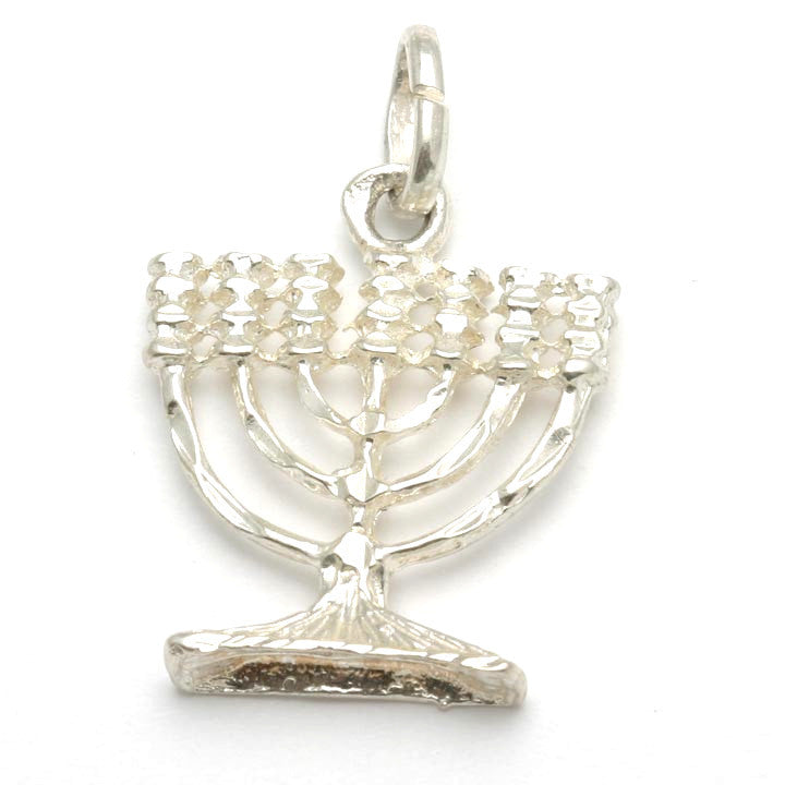 Sterling Silver Menorah Pendant Diamond Cut - JewelryJudaica