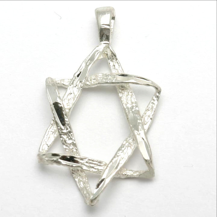 Sterling Silver Woven Star of David Pendant Large - JewelryJudaica