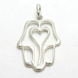 Sterling Silver Hamsa Hand Heart Pendant - JewelryJudaica