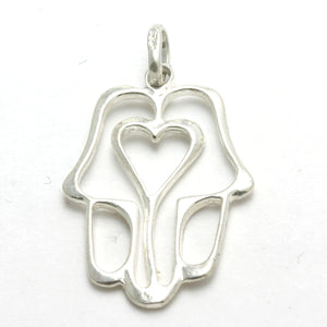 Sterling Silver Hamsa Hand Heart Pendant - JewelryJudaica