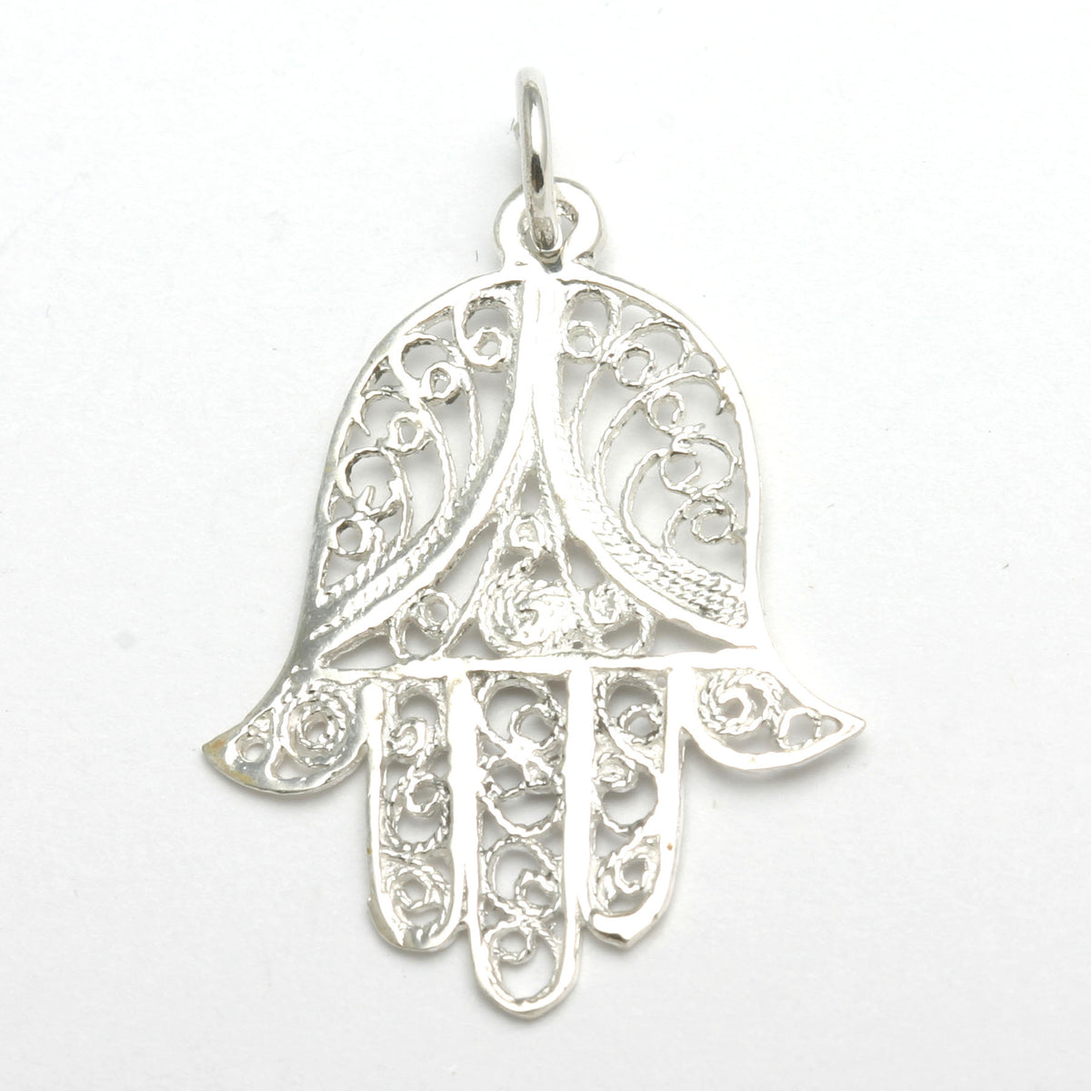 Sterling Silver Filigree Hamsa Pendant Large - JewelryJudaica