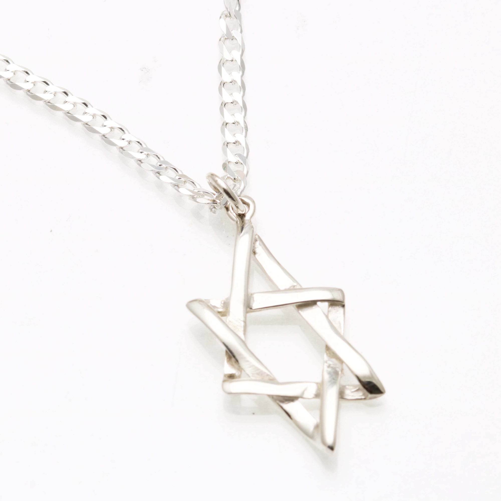 Sterling Silver Star of David Pendant Large Angled