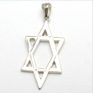 Sterling Silver Jewish Star of David Pendant Solid Elongated - JewelryJudaica