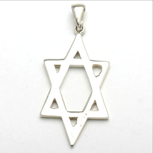 Sterling Silver Jewish Star of David Pendant Solid Elongated - JewelryJudaica