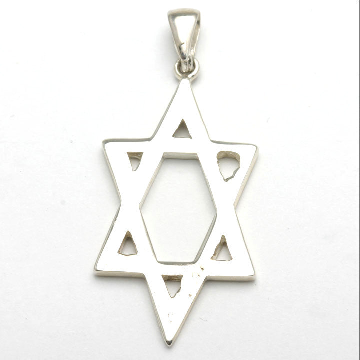 Sterling Silver Jewish Star of David Pendant Solid Elongated - JewelryJudaica
