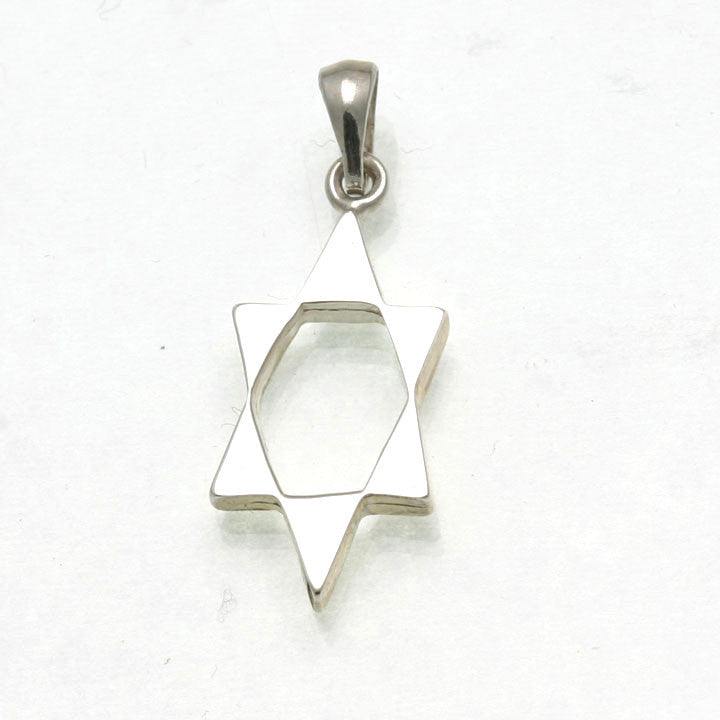 Sterling Silver Star of David Solid Pendant Modern Elongated - JewelryJudaica