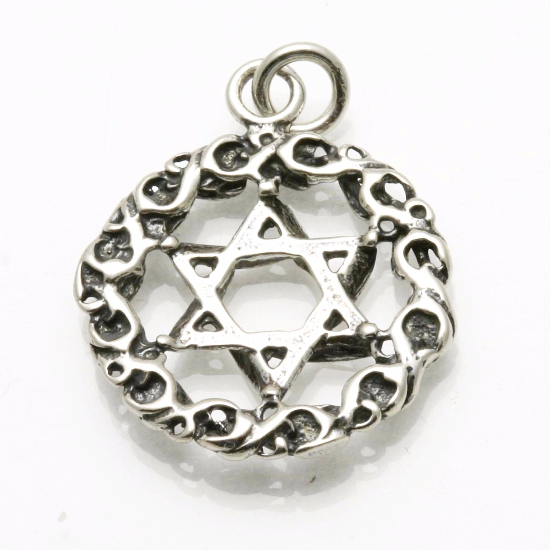 Sterling Silver Star of David Oxidized Encircled Pendant - JewelryJudaica