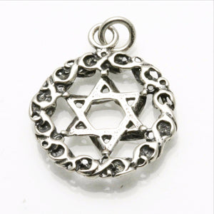 Sterling Silver Star of David Oxidized Encircled Pendant - JewelryJudaica