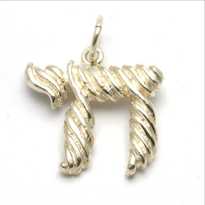 Sterling Silver Chai Pendant Stripe Large - JewelryJudaica