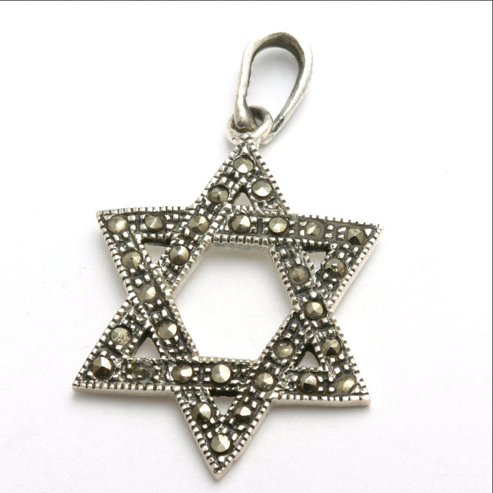 Sterling Silver Star of David Marcasite Pendant Large - JewelryJudaica