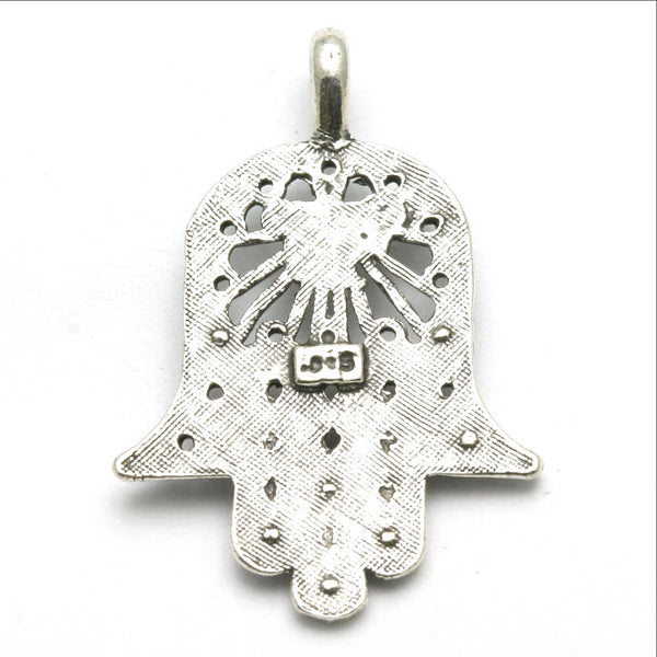 Sterling Silver Hamsa Chai Pendant Oxidized Pendant - JewelryJudaica