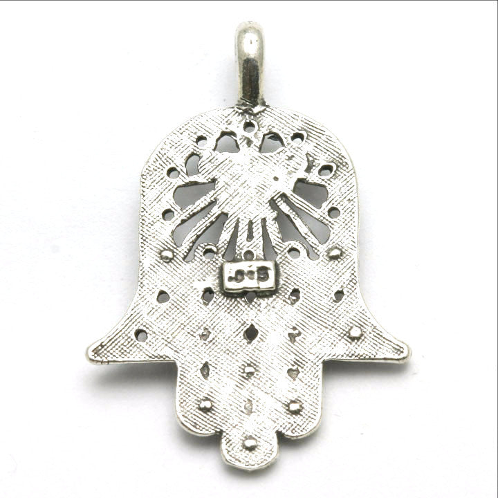 Sterling Silver Hamsa Chai Pendant Oxidized Pendant - JewelryJudaica