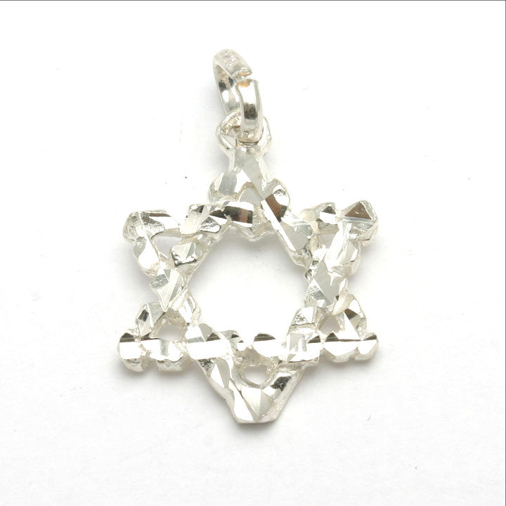 Sterling Silver Jewish Star of David Pendant Diamond Cut - JewelryJudaica