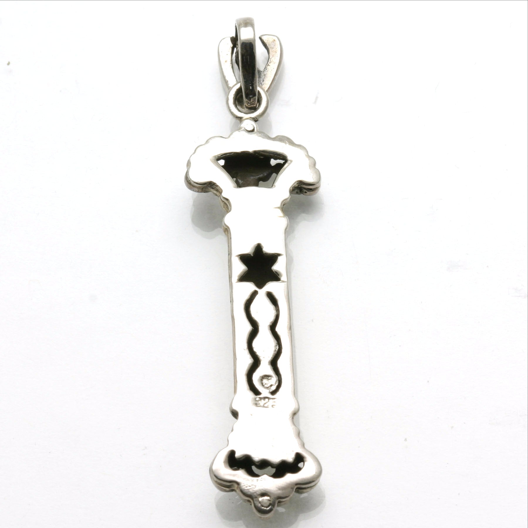 Sterling Silver Mezuzah Shin Flower Pendant Oxidized Large - JewelryJudaica