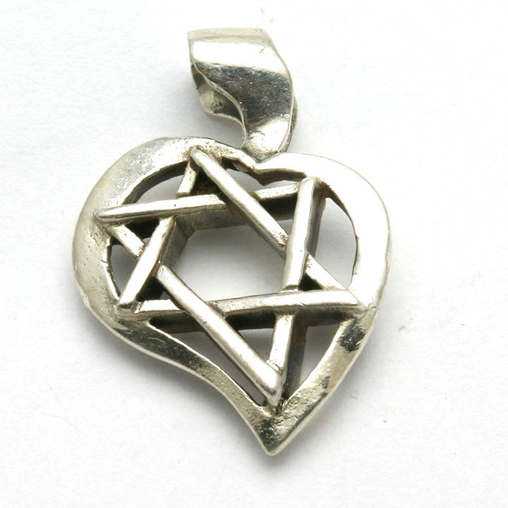 Sterling Silver Star of David Heart Pendant Slant - JewelryJudaica