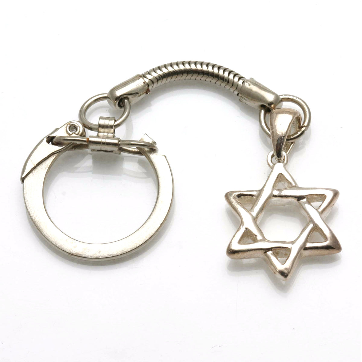 Sterling Silver Woven Star of David Keychain Thick - JewelryJudaica