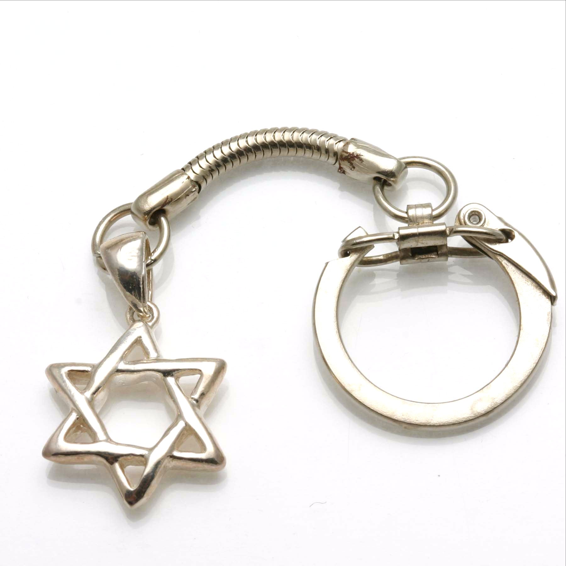 Sterling Silver Woven Star of David Keychain Thick - JewelryJudaica