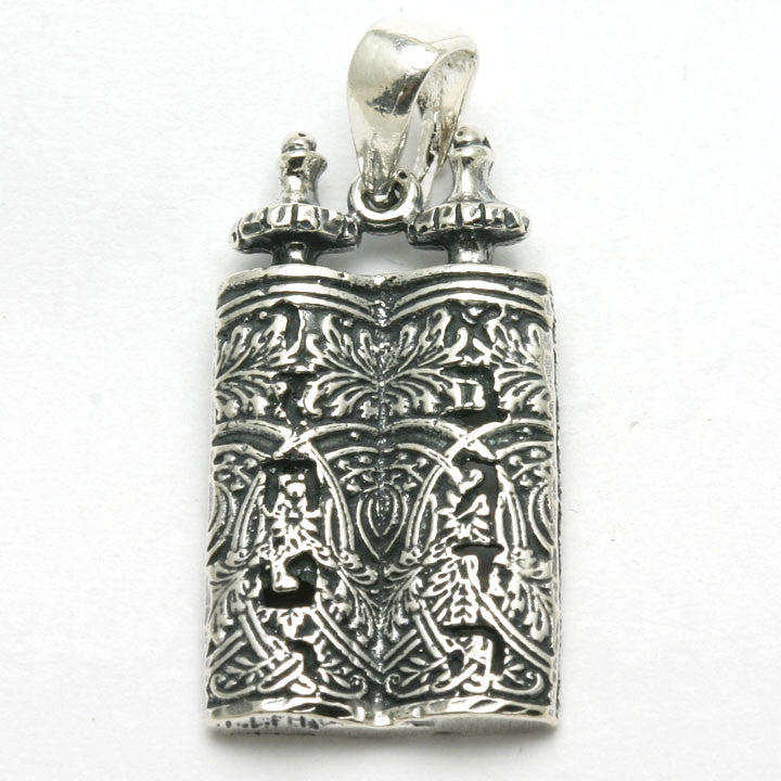 Sterling Silver Torah 10 Commandments Pendant Oxidized - JewelryJudaica