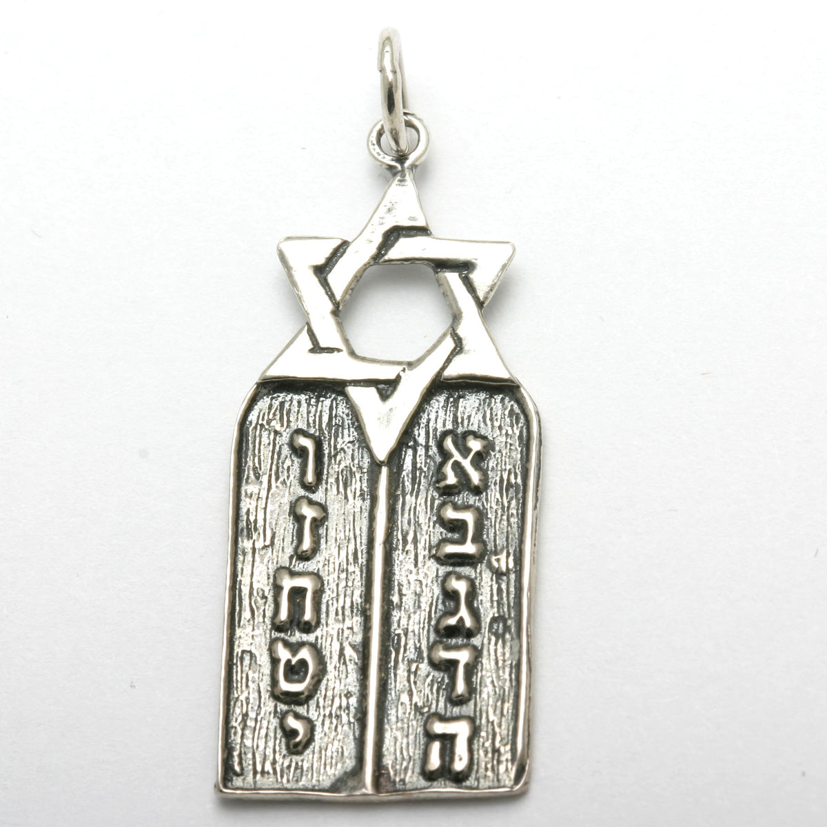 Sterling Silver 10 Commandments Star of David Pendant Oxidized - JewelryJudaica
