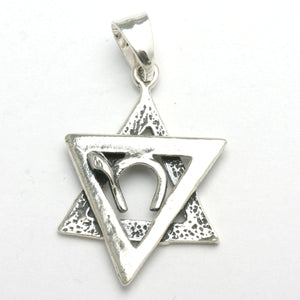 Sterling Silver Star of Pendant Chai Modern Oxidized - JewelryJudaica