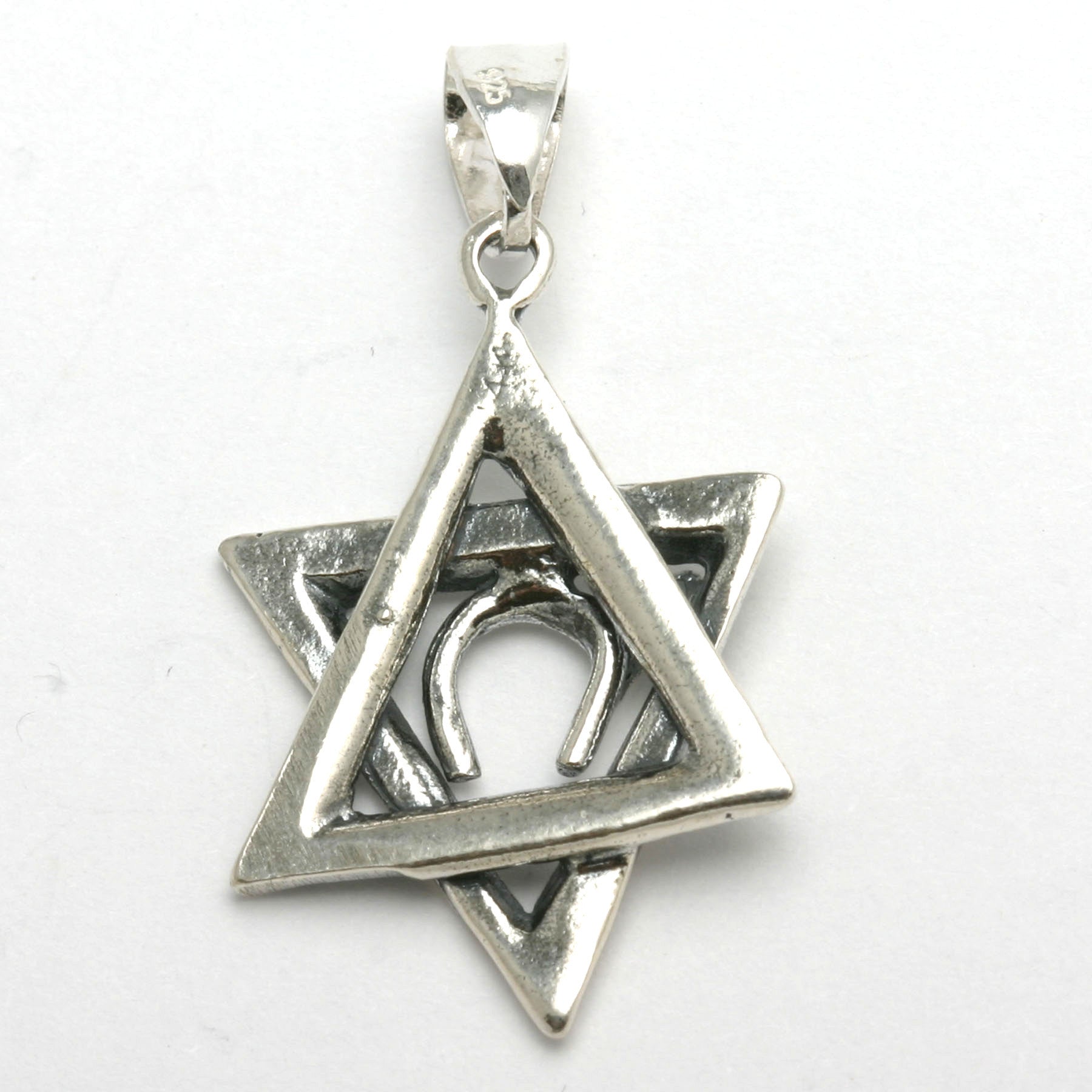 Sterling Silver Star of Pendant Chai Modern Oxidized - JewelryJudaica