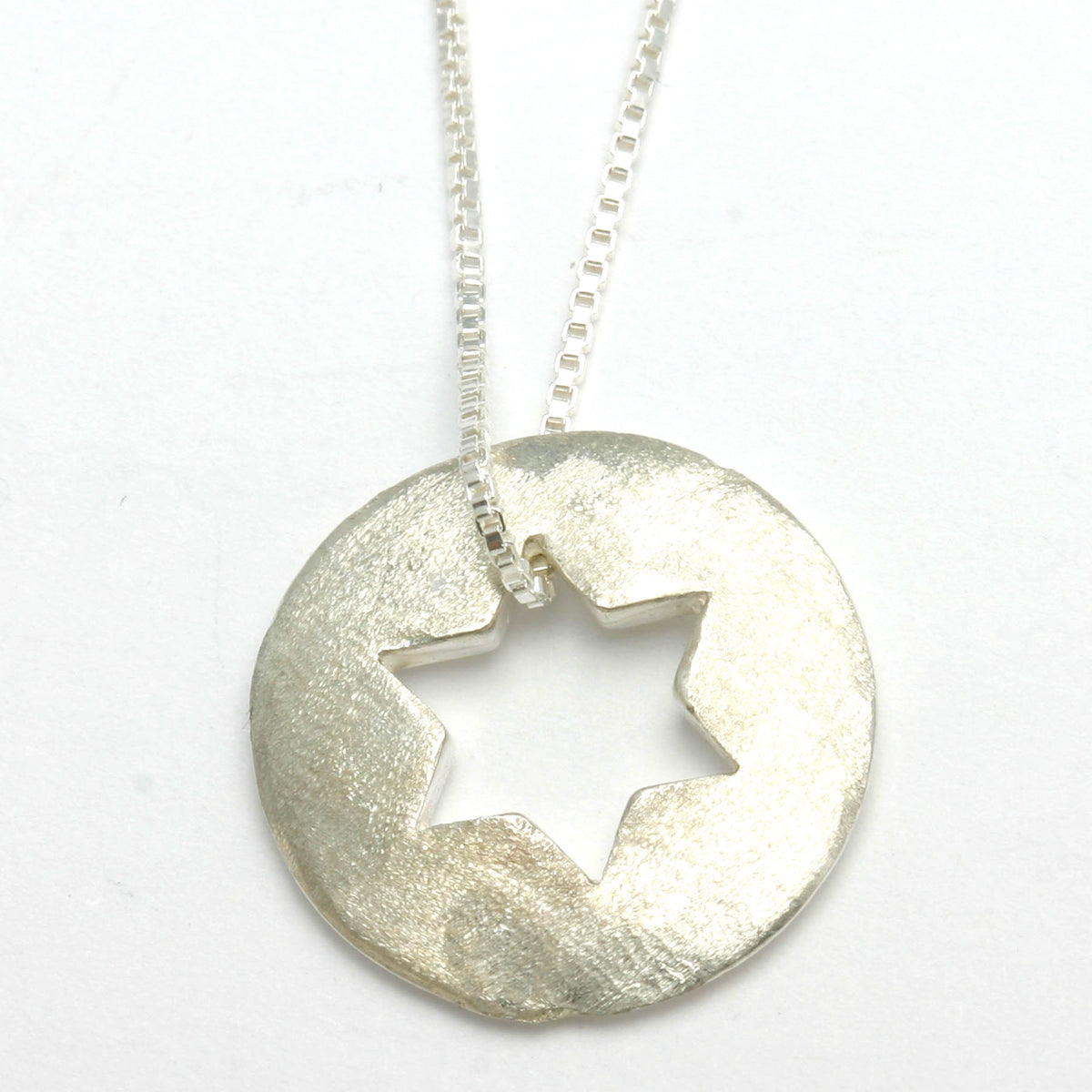 Sterling Silver Star of David Pendant Disk - Matte and Polish - JewelryJudaica