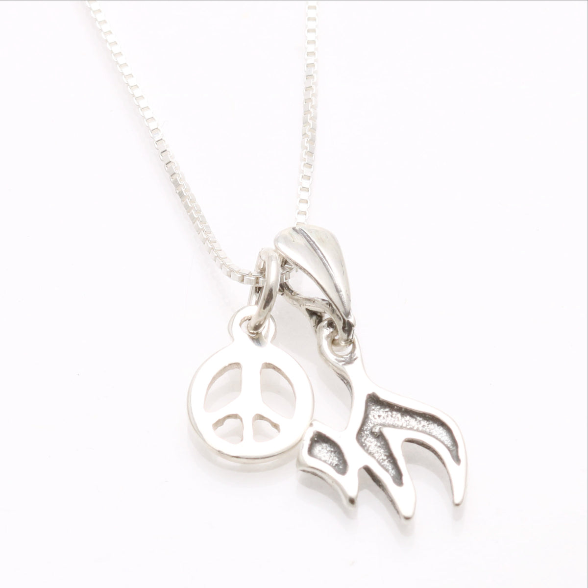 Sterling Silver Chai Peace Sign Charm Necklace - JewelryJudaica