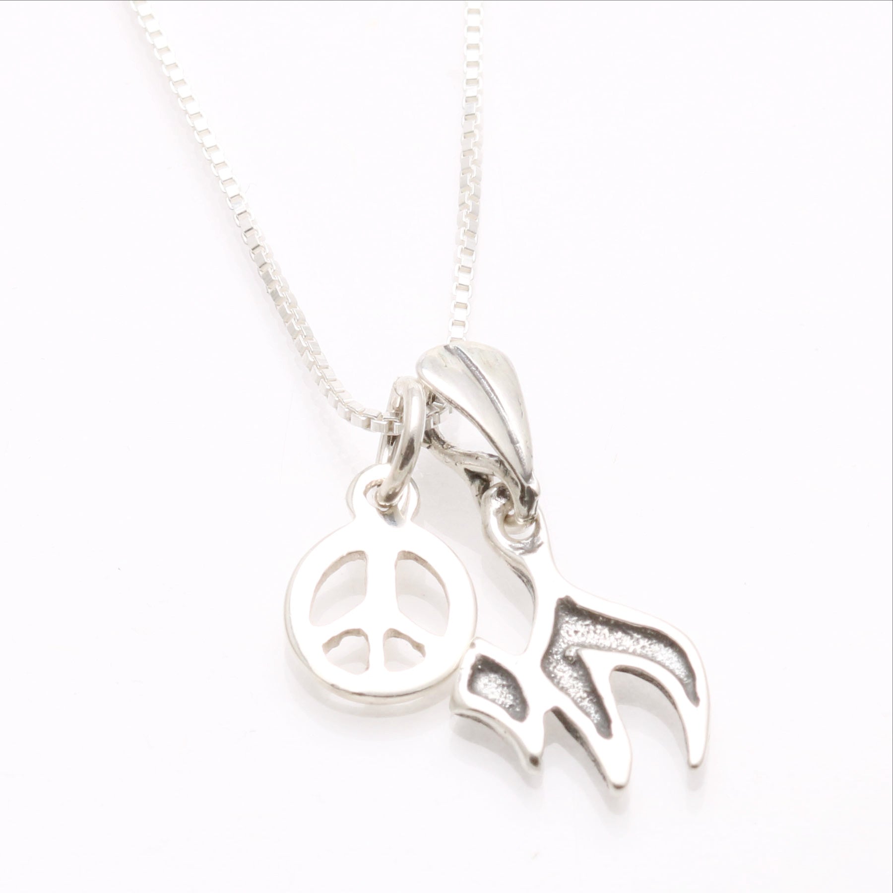 Sterling Silver Chai Peace Sign Charm Necklace - JewelryJudaica