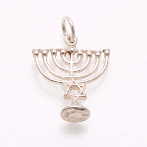 Sterling Silver Hanukkiah Hanukkah Menorah Pendant Star of David - JewelryJudaica