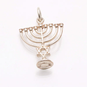 Sterling Silver Hanukkiah Hanukkah Menorah Pendant Star of David - JewelryJudaica
