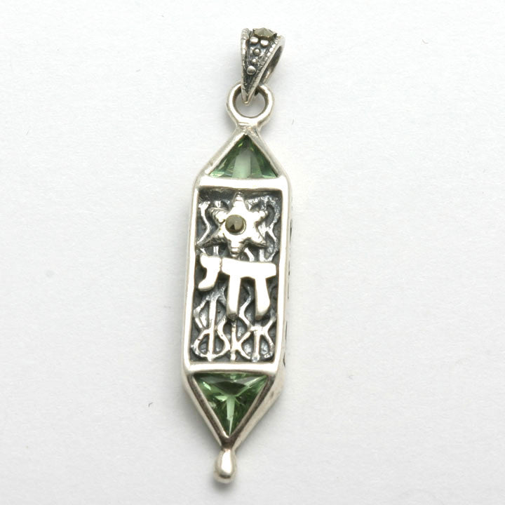 Sterling Silver Mezuzah Pendant Gemstone Marcasite Star - JewelryJudaica