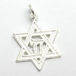 Sterling Silver Jewish Star of David Chai Pendant - JewelryJudaica