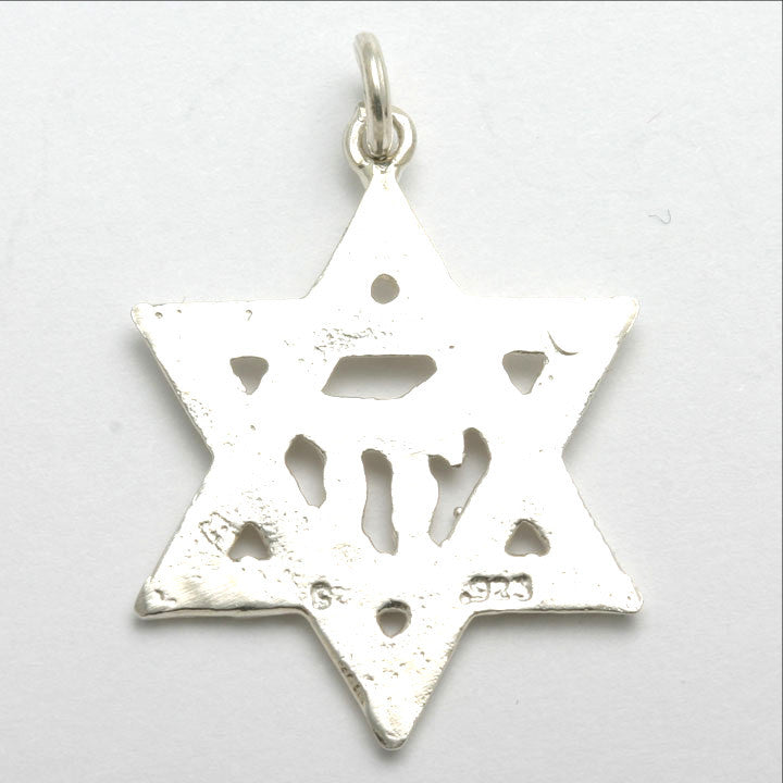 Sterling Silver Star of David Chai Pendant Large - JewelryJudaica