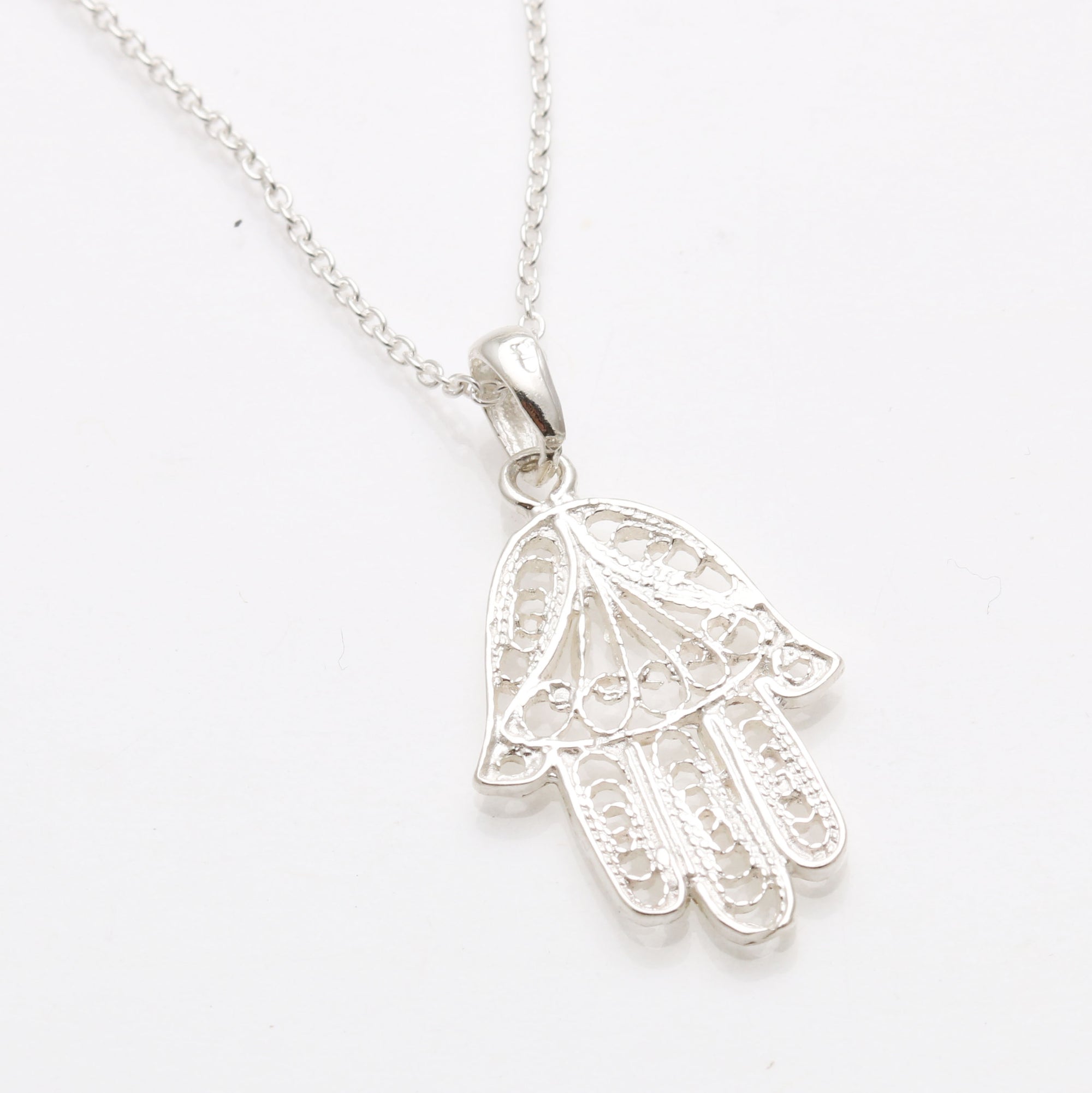 Sterling Silver Hamsa Filigree Necklace