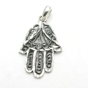 Sterling Silver Hamsa Filigree Pendant Oxidized - JewelryJudaica