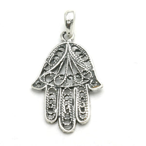 Sterling Silver Hamsa Filigree Pendant Oxidized - JewelryJudaica