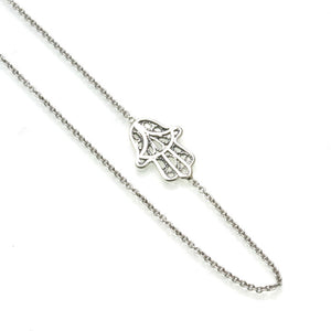 Sterling Silver Filigree Hamsa Off-center Necklace - JewelryJudaica