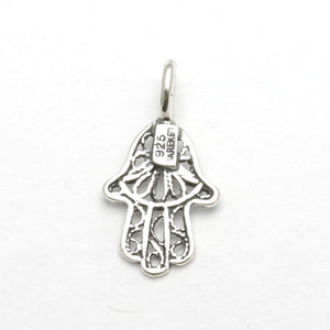 Sterling Silver Filigree Hamsa Pendant Small Oxidized - JewelryJudaica