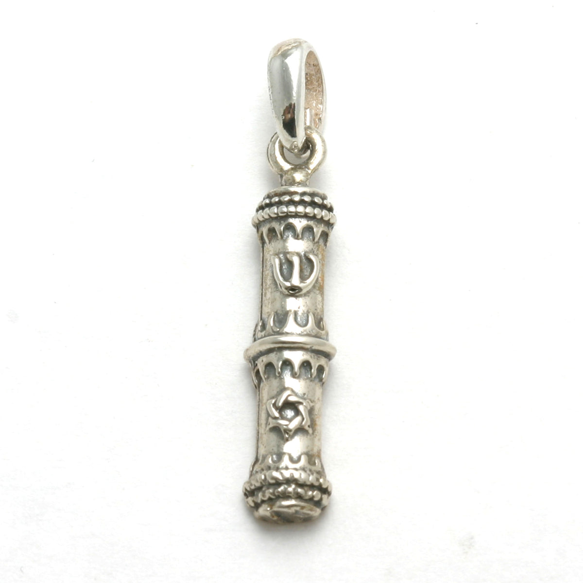 Sterling Silver Mezuzah Pendant Star Oxidized - JewelryJudaica