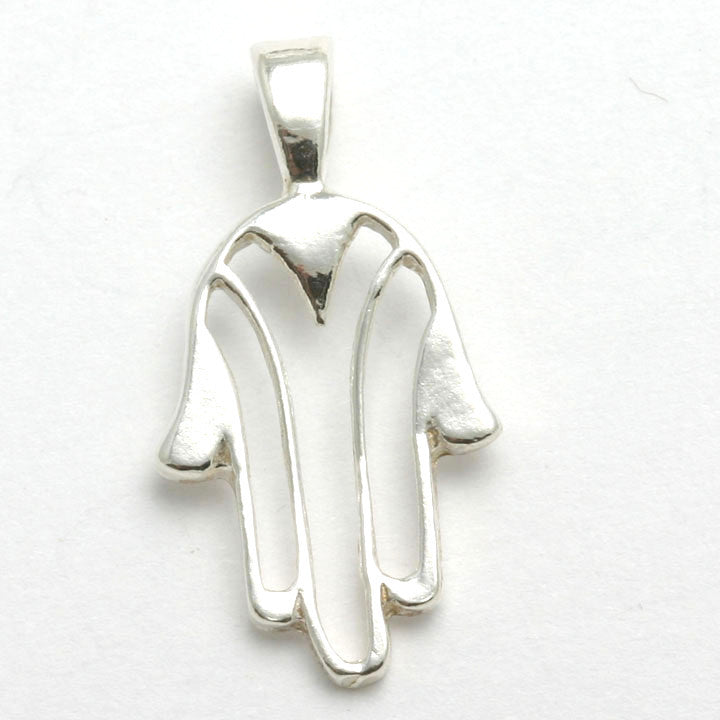 Sterling Silver Hamsa Modern Pendant - JewelryJudaica
