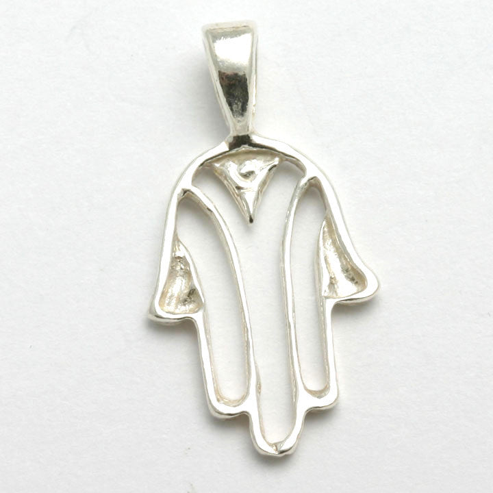 Sterling Silver Hamsa Modern Pendant - JewelryJudaica