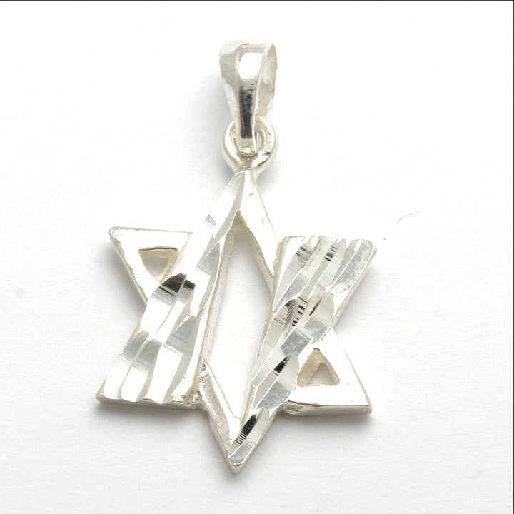 Sterling Silver Star of David Pendant Diamond Cut - JewelryJudaica