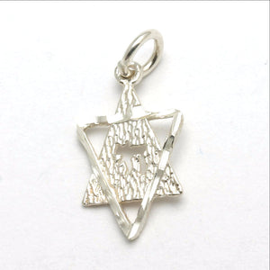 Sterling Silver Modern Star of David Chai Pendant SMall - JewelryJudaica