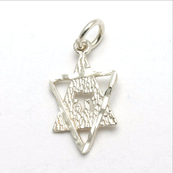 Sterling Silver Modern Star of David Chai Pendant SMall - JewelryJudaica